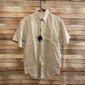 NWT Brooks Brothers Beige Grid Linen Shirt Small Madison fit